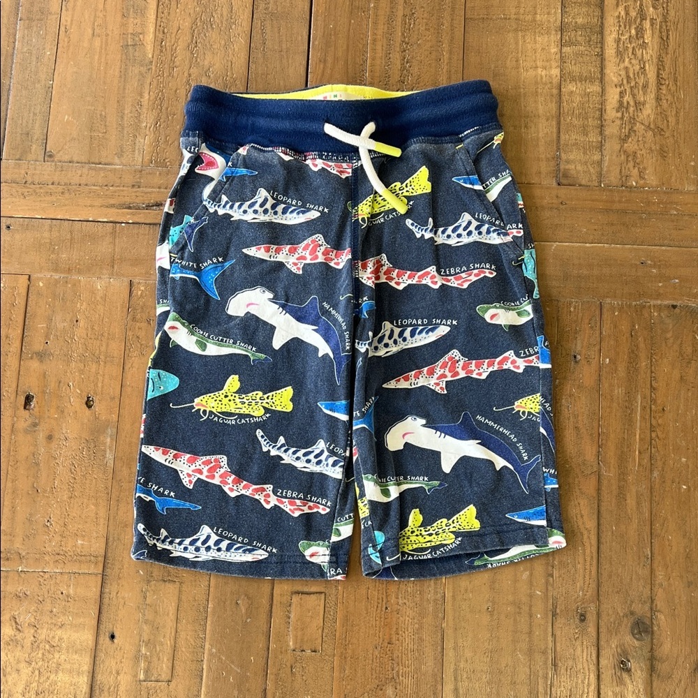 Mini Boden blue shark print pull on shorts 5-6 years